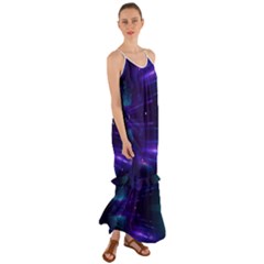 Abstract Colorful Pattern Design Cami Maxi Ruffle Chiffon Dress