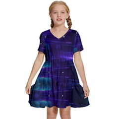 Abstract Colorful Pattern Design Kids  Short Sleeve Tiered Mini Dress by Ravend