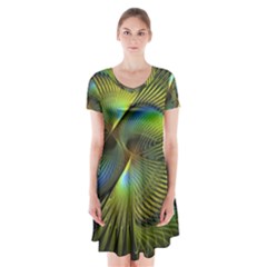 Digitalart  Waves Short Sleeve V-neck Flare Dress by Sparkle