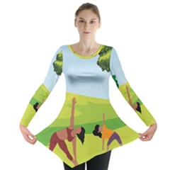 Mother And Daughter Yoga Art Celebrating Motherhood And Bond Between Mom And Daughter  Long Sleeve Tunic  by SymmekaDesign