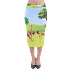 Mother And Daughter Yoga Art Celebrating Motherhood And Bond Between Mom And Daughter  Velvet Midi Pencil Skirt