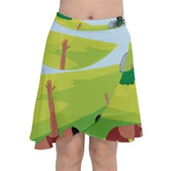 Mother And Daughter Yoga Art Celebrating Motherhood And Bond Between Mom And Daughter  Chiffon Wrap Front Skirt