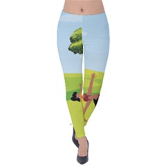 Mother And Daughter Yoga Art Celebrating Motherhood And Bond Between Mom And Daughter  Velvet Leggings by SymmekaDesign