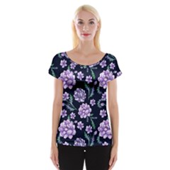 Elegant Purple Pink Peonies In Dark Blue Background Cap Sleeve Top