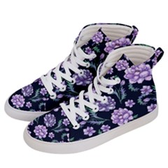 Elegant Purple Pink Peonies In Dark Blue Background Women s Hi-top Skate Sneakers