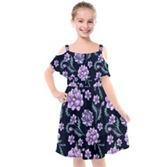 Elegant Purple Pink Peonies In Dark Blue Background Kids  Cut Out Shoulders Chiffon Dress by augustinet