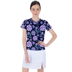 Elegant Purple Pink Peonies In Dark Blue Background Women s Sports Top by augustinet