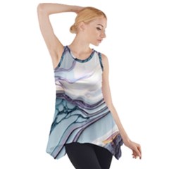 Marble Abstract White Pink Dark Art Side Drop Tank Tunic by Pakemis