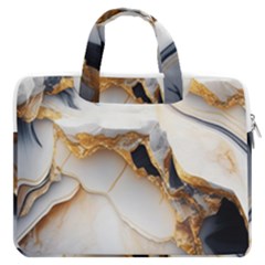 Marble Stone Abstract Gold White Color Colorful Macbook Pro 13  Double Pocket Laptop Bag by Pakemis