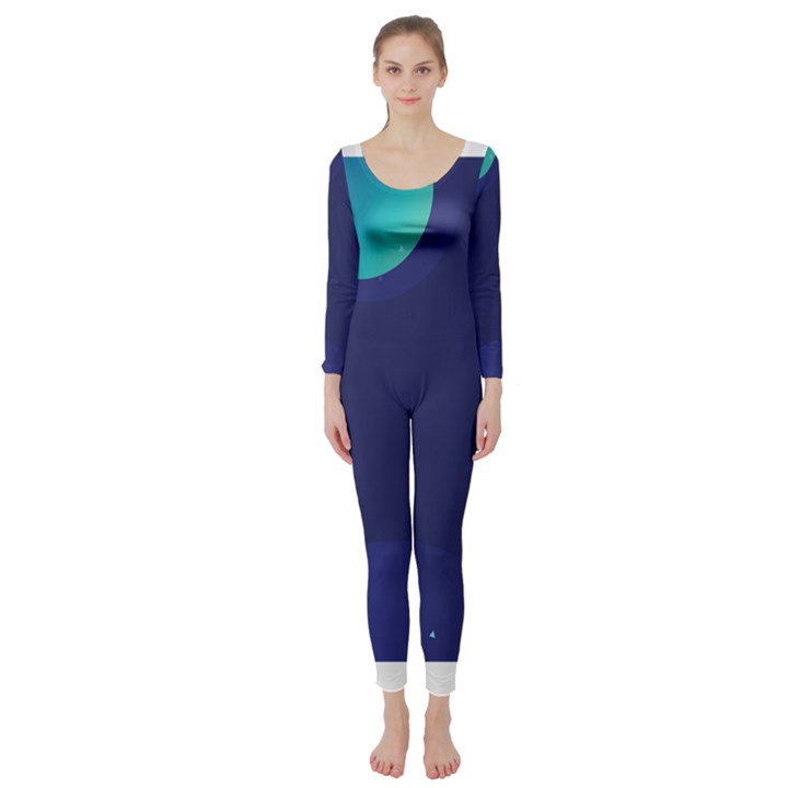 Abstract Blue Texture Space Long Sleeve Catsuit