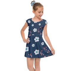 Floral Digital Background Kids  Cap Sleeve Dress