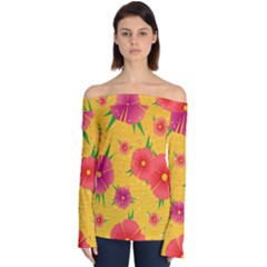 Background Flowers Floral Pattern Off Shoulder Long Sleeve Top