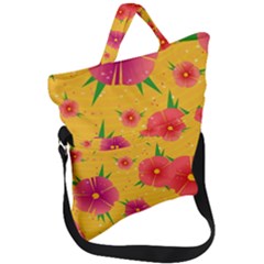Background Flowers Floral Pattern Fold Over Handle Tote Bag