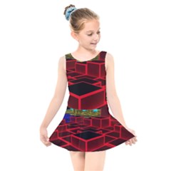 3d Abstract Model Texture Kids  Skater Dress Swimsuit