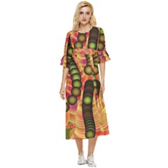 Abstract Background Digital Green Double Cuff Midi Dress