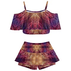 Fractal Abstract Artistic Kids  Off Shoulder Skirt Bikini