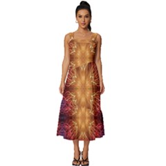 Fractal Abstract Artistic Square Neckline Tiered Midi Dress