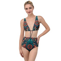 Flower Pattern Modern Floral Tied Up Two Piece Swimsuit