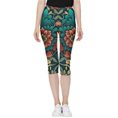 Flower Pattern Modern Floral Inside Out Lightweight Velour Capri Leggings  by Ravend