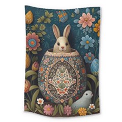 Easter Bunny Rabbit Flowers Easter Happy Easter Large Tapestry by Jancukart