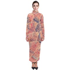 Leaves Pattern Abstract Circles Dots Ornament Turtleneck Maxi Dress
