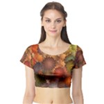 Flower Flora Decoration Pattern Drawing Floral Short Sleeve Crop Top