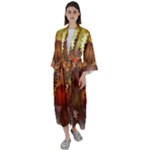 Flower Flora Decoration Pattern Drawing Floral Maxi Satin Kimono