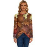 Flower Flora Decoration Pattern Drawing Floral Long Sleeve Crew Neck Pullover Top