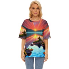 Sunset Over A Lake Oversized Basic Tee by GardenOfOphir