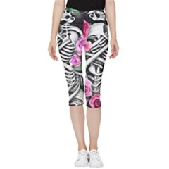 Floral Skeletons Inside Out Lightweight Velour Capri Leggings  by GardenOfOphir