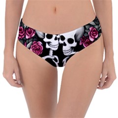 Black And White Rose Sugar Skull Reversible Classic Bikini Bottoms by GardenOfOphir