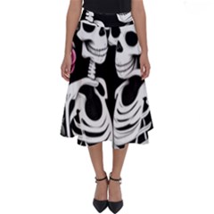 Black And White Rose Sugar Skull Perfect Length Midi Skirt by GardenOfOphir