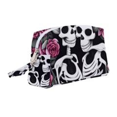 Black And White Rose Sugar Skull Wristlet Pouch Bag (medium) by GardenOfOphir