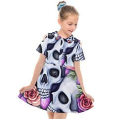 Floral Skeletons Kids  Short Sleeve Shirt Dress by GardenOfOphir