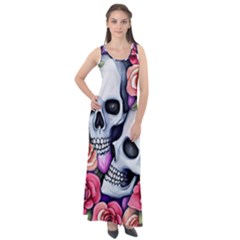 Floral Skeletons Sleeveless Velour Maxi Dress by GardenOfOphir