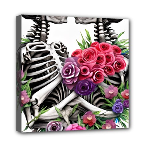 Gothic Floral Skeletons Mini Canvas 8  X 8  (stretched) by GardenOfOphir