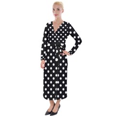 Black And White Polka Dots Velvet Maxi Wrap Dress