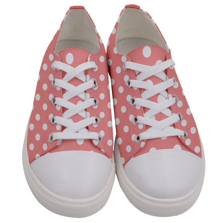 Coral And White Polka Dots Men s Low Top Canvas Sneakers