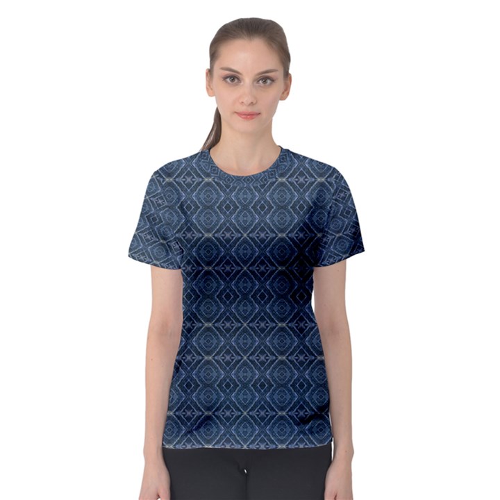 Blue Diamonds Motif Fancy Pattern Design Women s Sport Mesh Tee