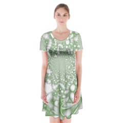 Green Abstract Fractal Background Texture Short Sleeve V-neck Flare Dress