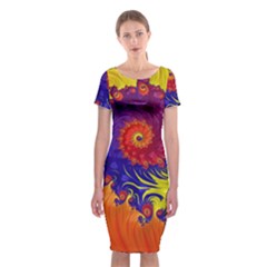 Fractal Spiral Bright Colors Classic Short Sleeve Midi Dress
