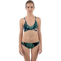 Green Nature Bohemian Painting Leaves Foliage Wrap Around Bikini Set