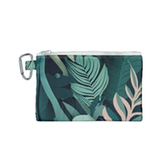 Green Nature Bohemian Painting Leaves Foliage Canvas Cosmetic Bag (small)