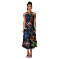 Bears Colors Dead Head Deadhead Grateful Dead Sleeveless Cross Front Cocktail Midi Chiffon Dress