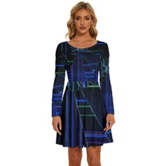 Screen Glitch Broken  Crack  Fracture  Glass Pattern Long Sleeve Wide Neck Velour Dress