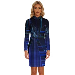 Screen Glitch Broken  Crack  Fracture  Glass Pattern Long Sleeve Shirt Collar Bodycon Dress