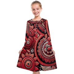 Bohemian Vibes In Vibrant Red Kids  Midi Sailor Dress by HWDesign