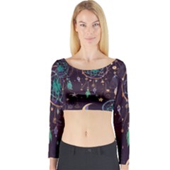 Bohemian  Stars, Moons, And Dreamcatchers Long Sleeve Crop Top by HWDesign