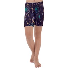 Bohemian  Stars, Moons, And Dreamcatchers Kids  Lightweight Velour Capri Yoga Leggings