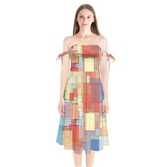 Art Abstract Rectangle Square Shoulder Tie Bardot Midi Dress